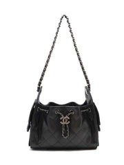CHANEL 25 Mini Hobo Bag - Black with Silver Hardware