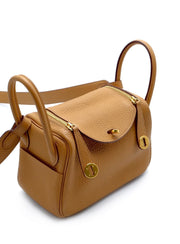 HERMES Mini Lindy - Biscuit with Gold Hardware