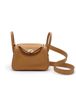 HERMES Mini Lindy - Biscuit with Gold Hardware