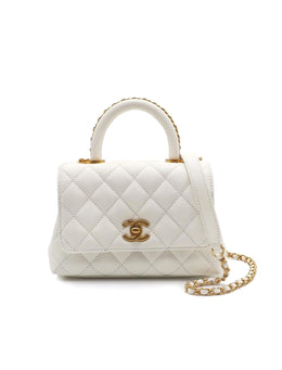 CHANEL Mini Coco Handle - White with Gold Hardware