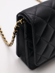 CHANEL Classic Lambskin Wallet on Chain with Pearl Crush - Black with Gold Hardware