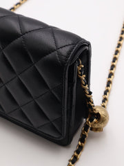 CHANEL Classic Lambskin Wallet on Chain with Pearl Crush - Black with Gold Hardware