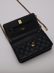 CHANEL Classic Lambskin Wallet on Chain with Pearl Crush - Black with Gold Hardware