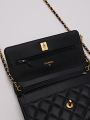 CHANEL Classic Lambskin Wallet on Chain with Pearl Crush - Black with Gold Hardware
