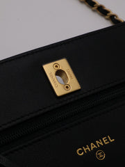 CHANEL Classic Lambskin Wallet on Chain with Pearl Crush - Black with Gold Hardware