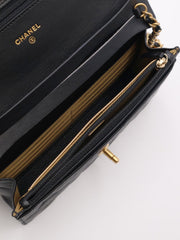 CHANEL Classic Lambskin Wallet on Chain with Pearl Crush - Black with Gold Hardware