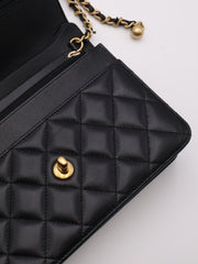 CHANEL Classic Lambskin Wallet on Chain with Pearl Crush - Black with Gold Hardware