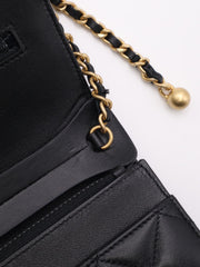 CHANEL Classic Lambskin Wallet on Chain with Pearl Crush - Black with Gold Hardware