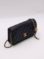 CHANEL Classic Lambskin Wallet on Chain with Pearl Crush - Black with Gold Hardware