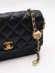 CHANEL Classic Lambskin Wallet on Chain with Pearl Crush - Black with Gold Hardware