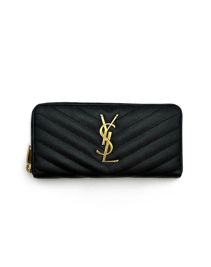 【二手商品】YSL Monogram V字絎縫拉鍊長夾